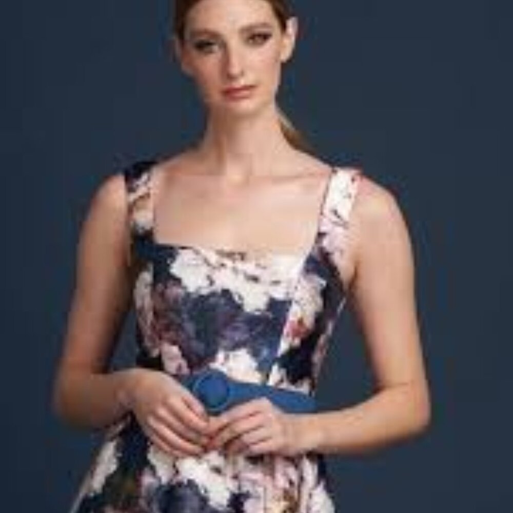 Kay Unger blush blue floral Lydia tea length cocktail dress size 10 - Picture 8 of 11
